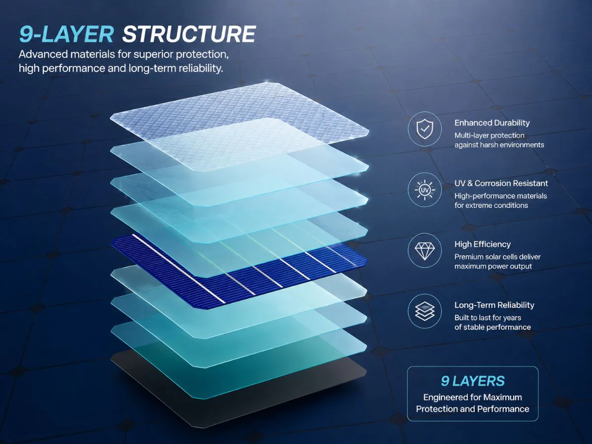 9-layer panel structure for durability and long-term reliability